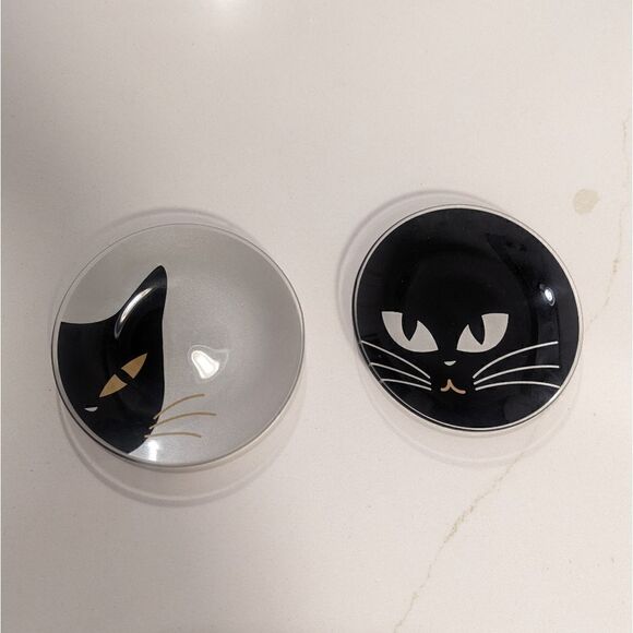 2Pc Set Japanese Cat Glass Plates Jewelry Catch All Dish - Picture 1 of 7
